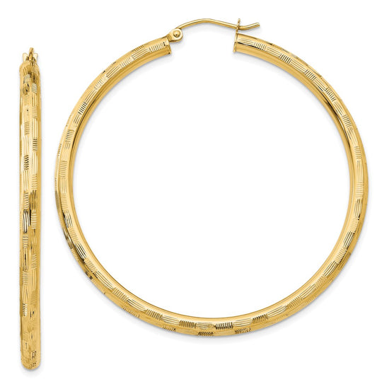 Gold Patterned Diamond-cut Hoop Earrings