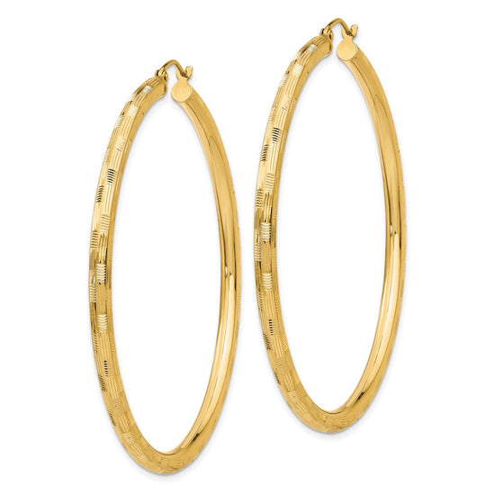Gold Patterned Diamond-cut Hoop Earrings