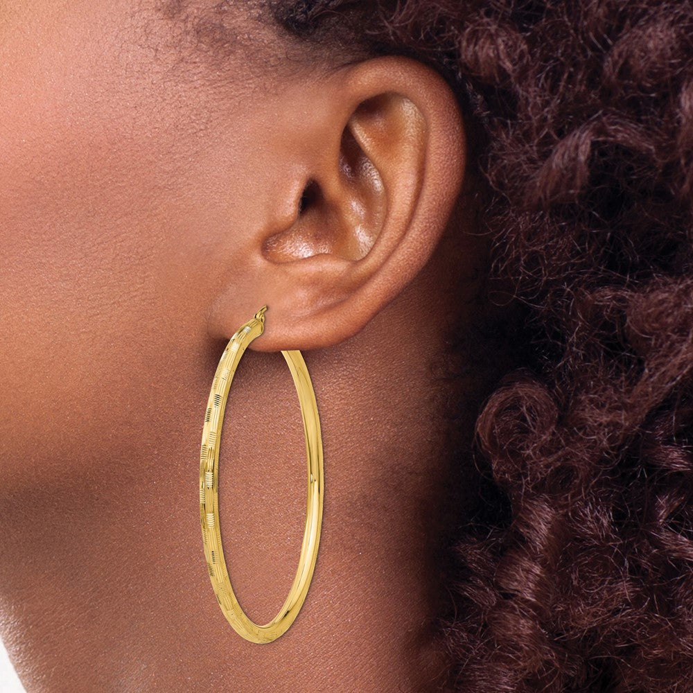 Gold Patterned Diamond-cut Hoop Earrings