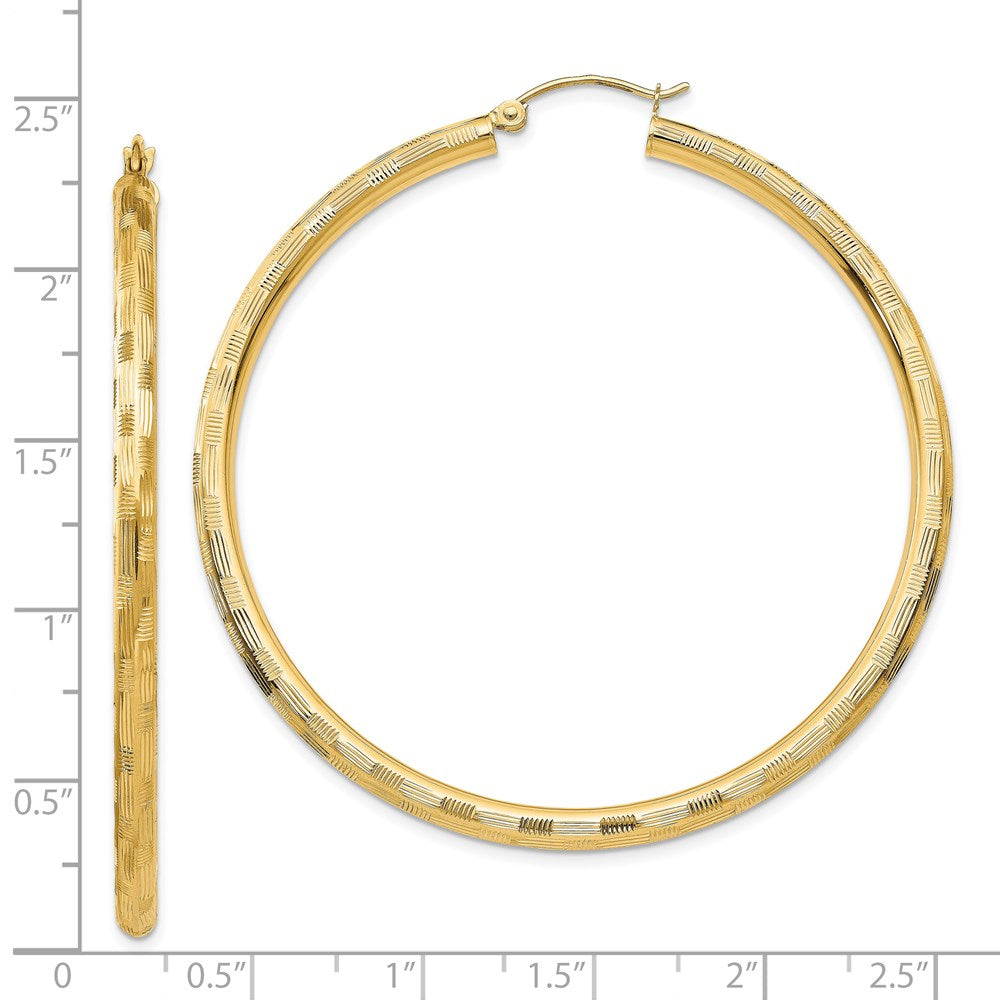 Gold Patterned Diamond-cut Hoop Earrings