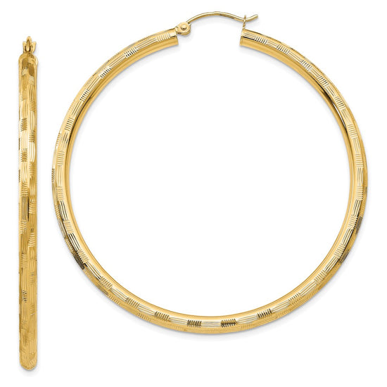 Gold Patterned Diamond-cut Hoop Earrings