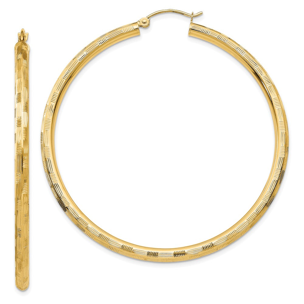 Gold Patterned Diamond-cut Hoop Earrings