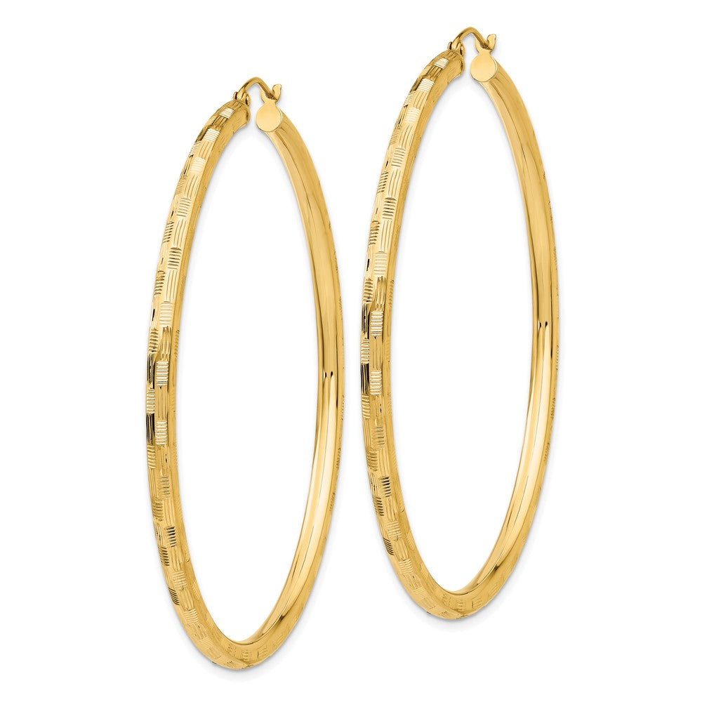 Gold Patterned Diamond-cut Hoop Earrings