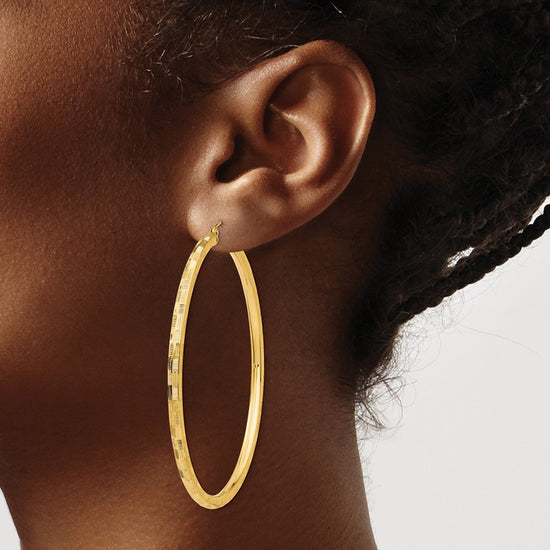 Gold Patterned Diamond-cut Hoop Earrings