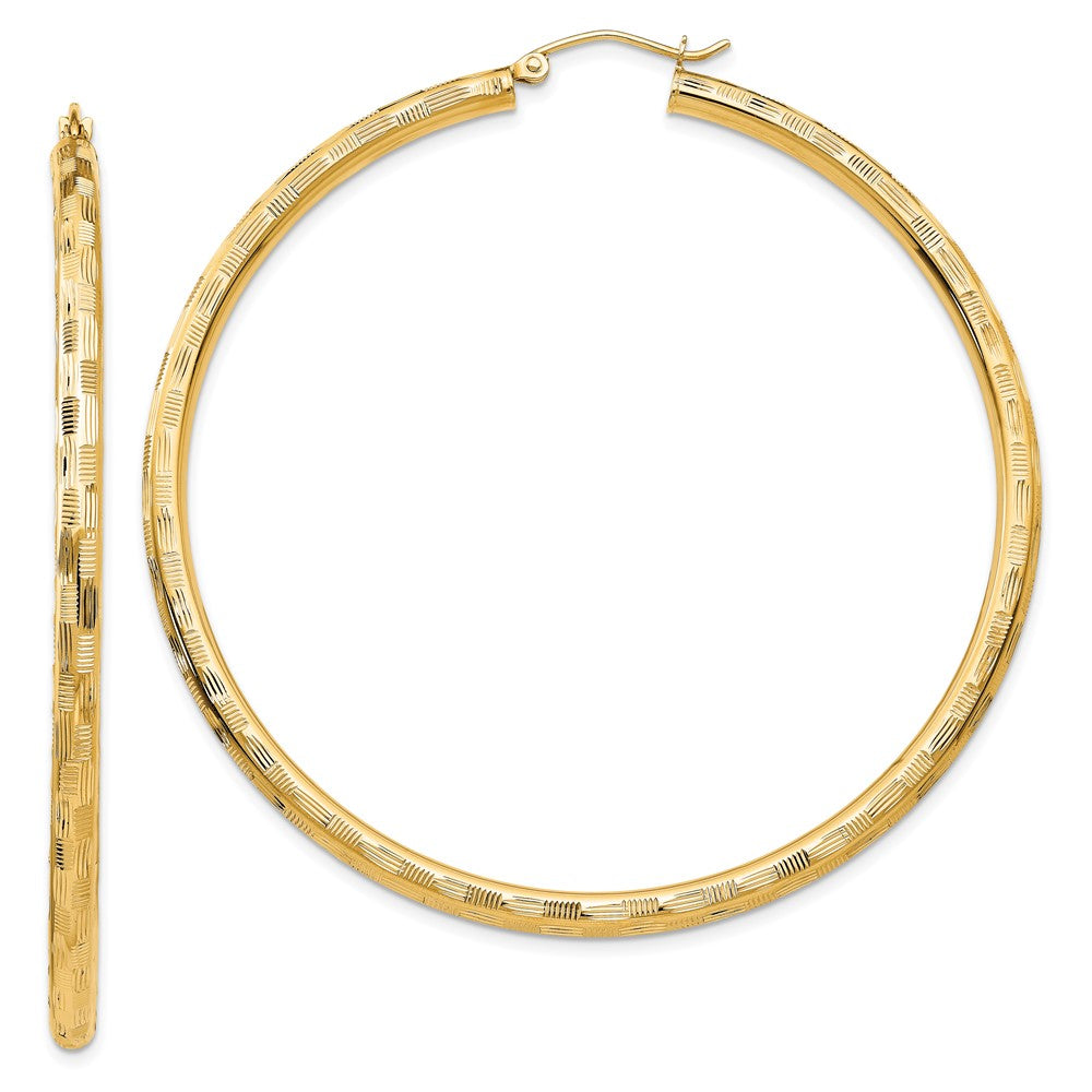 Gold Patterned Diamond-cut Hoop Earrings