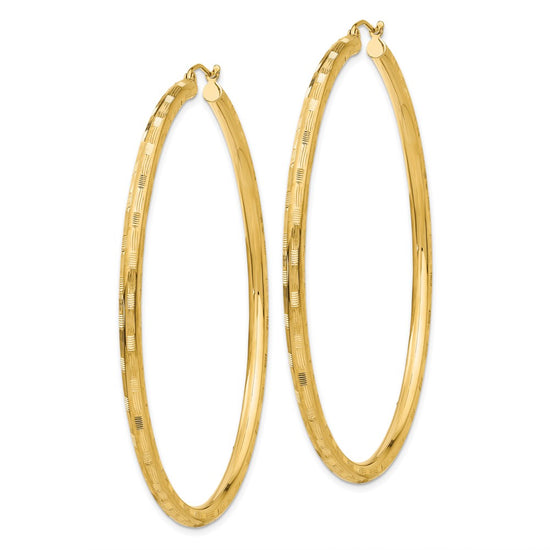 Gold Patterned Diamond-cut Hoop Earrings