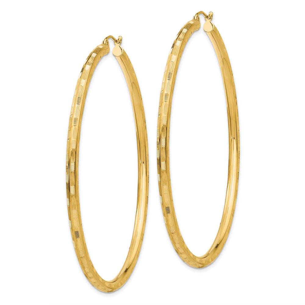 Gold Patterned Diamond-cut Hoop Earrings