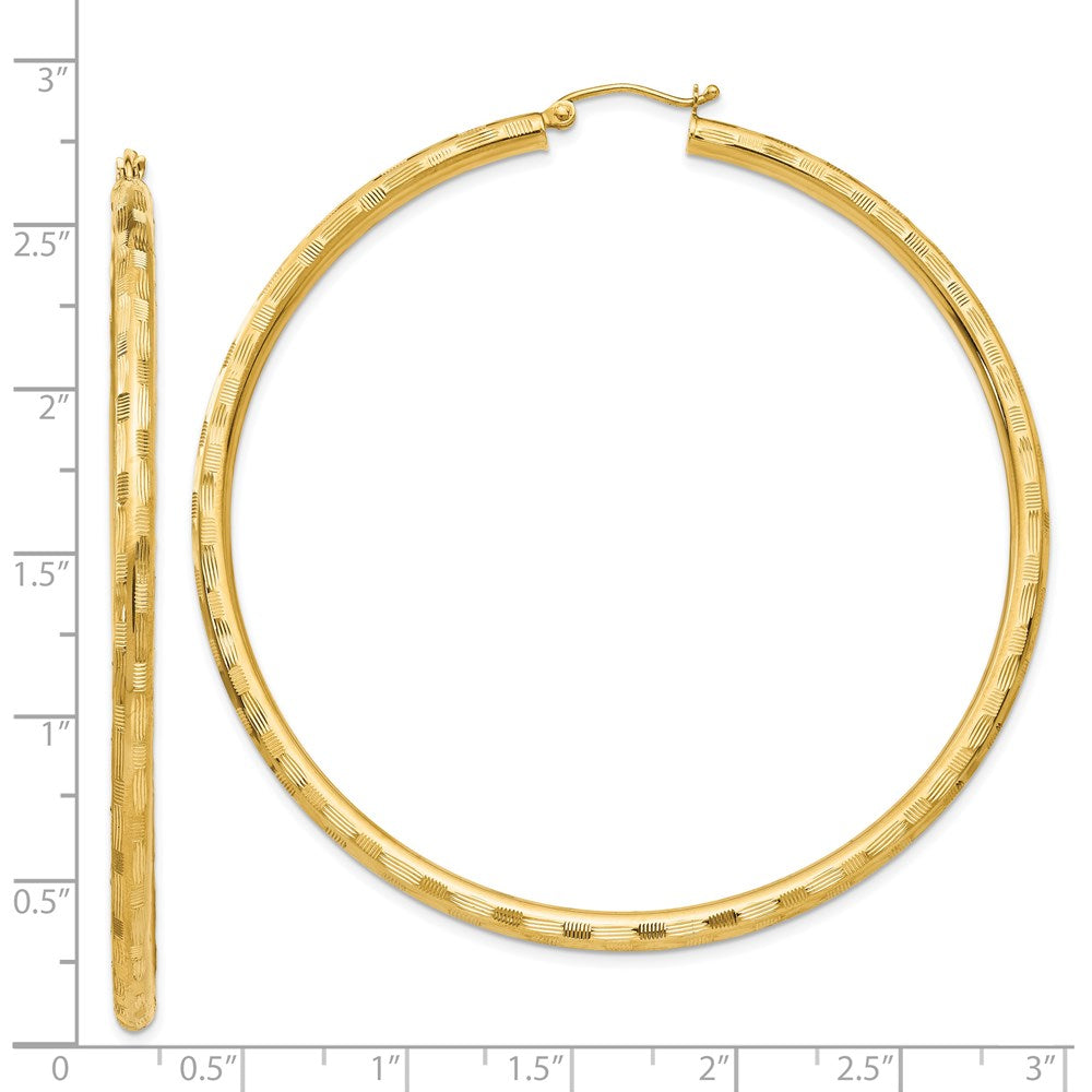 Gold Patterned Diamond-cut Hoop Earrings