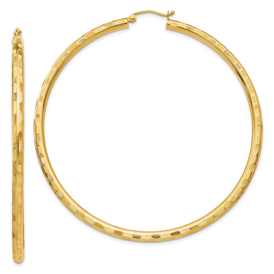 Gold Patterned Diamond-cut Hoop Earrings