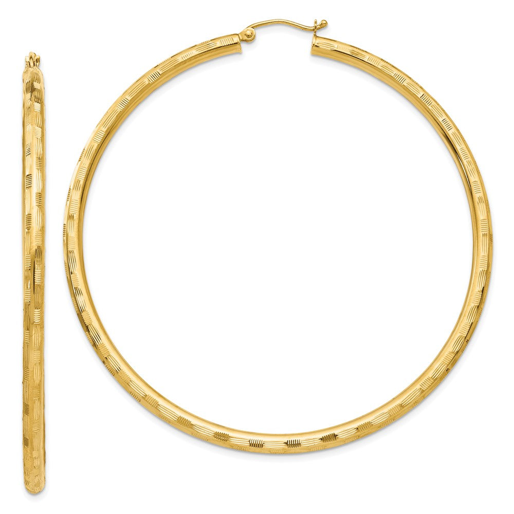 Gold Patterned Diamond-cut Hoop Earrings