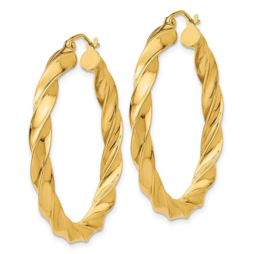 4mm Gold Twisted Tube Hoop Earrings