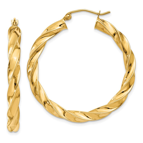 4mm Gold Twisted Tube Hoop Earrings