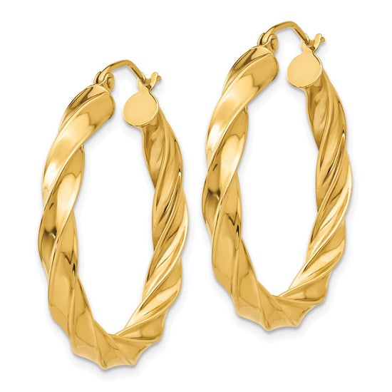 4mm Gold Twisted Tube Hoop Earrings