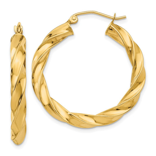 4mm Gold Twisted Tube Hoop Earrings