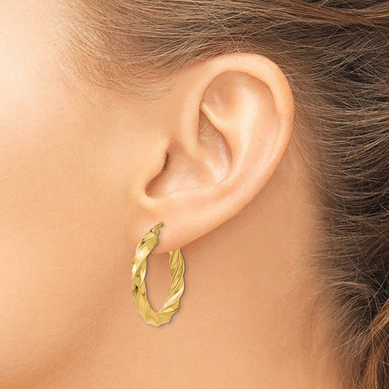 4mm Gold Twisted Tube Hoop Earrings