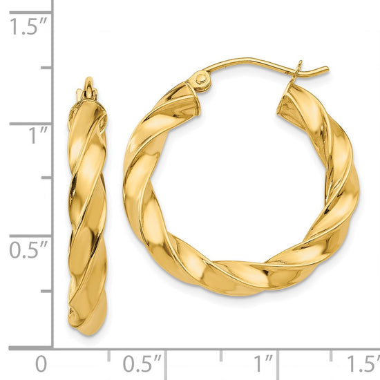 4mm Gold Twisted Tube Hoop Earrings