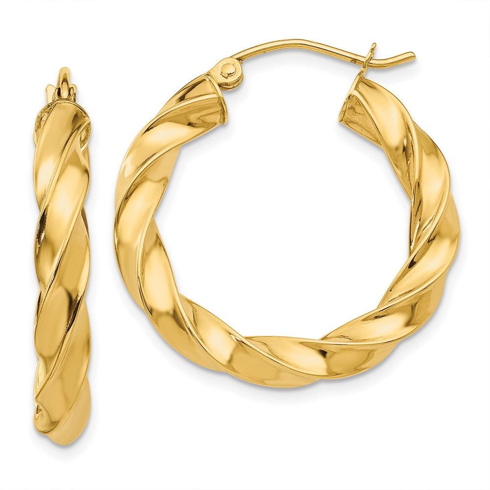 4mm Gold Twisted Tube Hoop Earrings