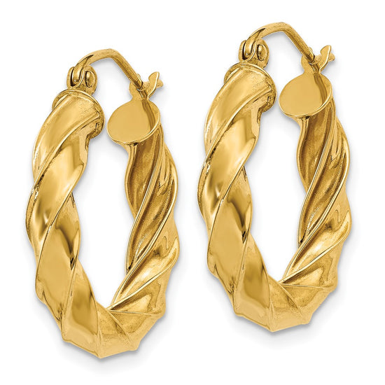 4mm Gold Twisted Tube Hoop Earrings