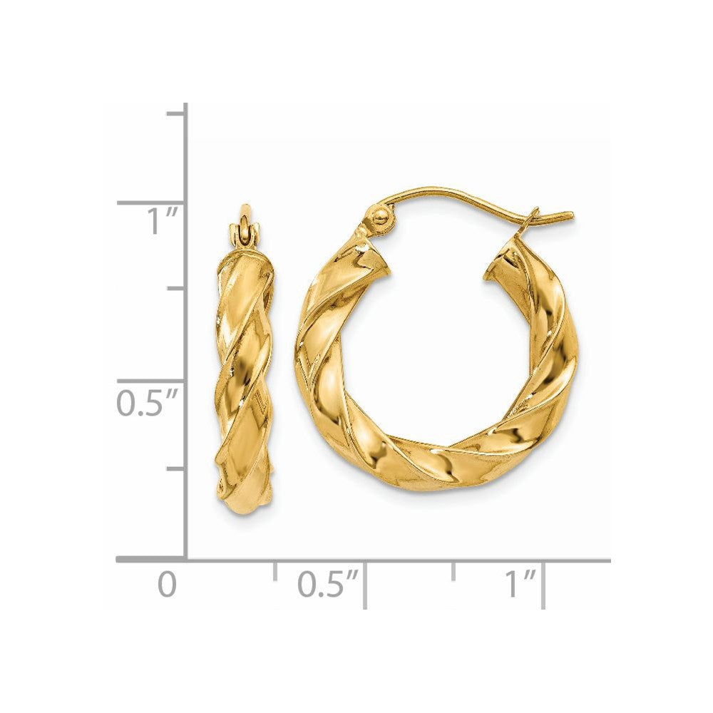 4mm Gold Twisted Tube Hoop Earrings