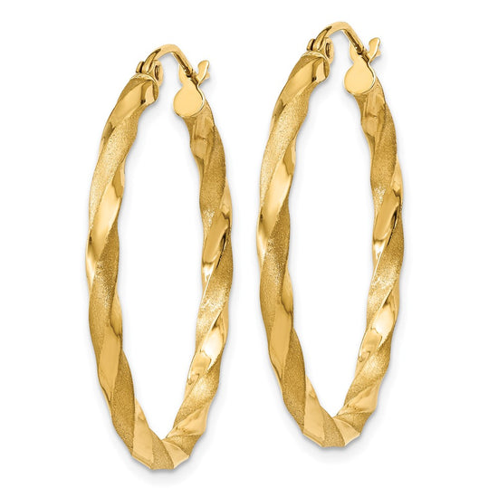2.5mm Gold Satin Polished Twisted Tube Hoop Earrings