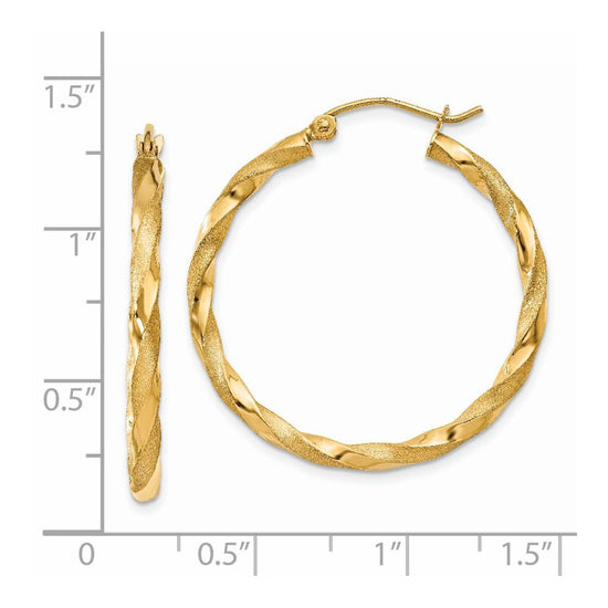 2.5mm Gold Satin Polished Twisted Tube Hoop Earrings