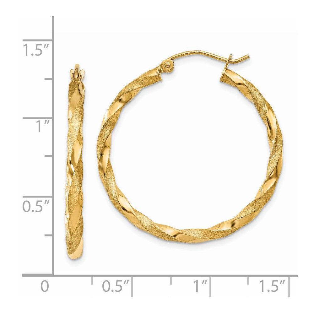 2.5mm Gold Satin Polished Twisted Tube Hoop Earrings