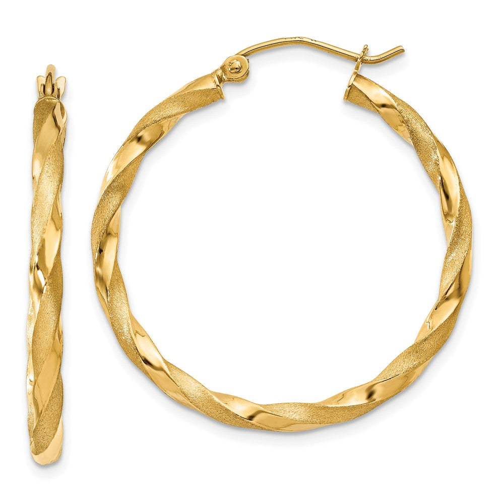 2.5mm Gold Satin Polished Twisted Tube Hoop Earrings