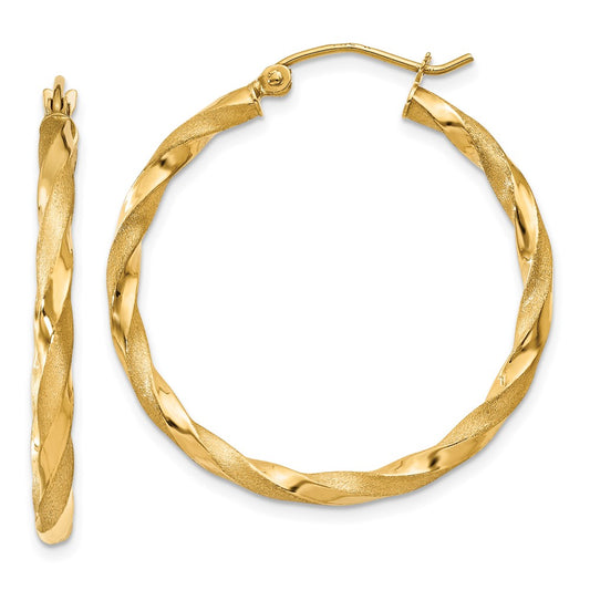 2.5mm Gold Satin Polished Twisted Tube Hoop Earrings