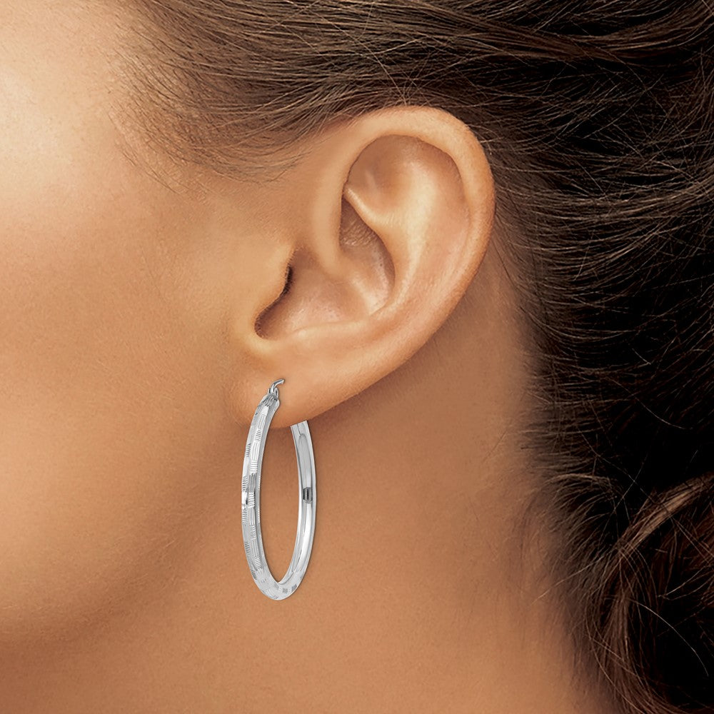 Gold Patterned Diamond-cut Hoop Earrings