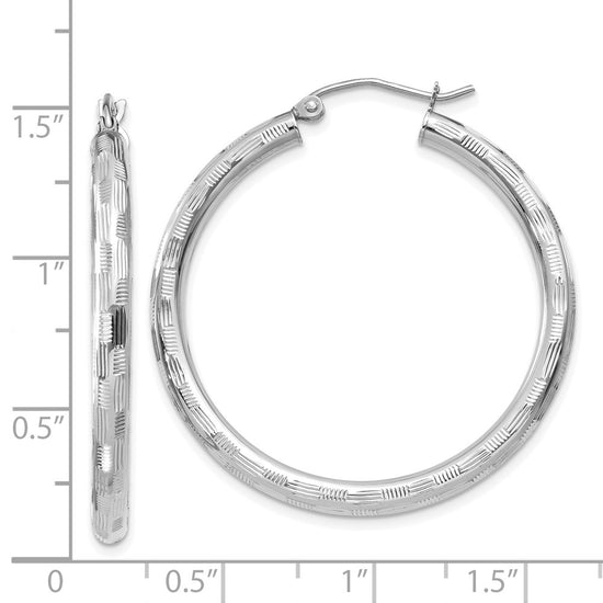 Gold Patterned Diamond-cut Hoop Earrings