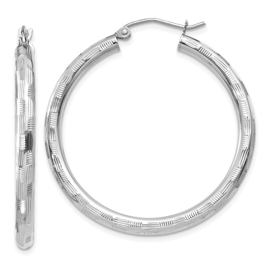 Gold Patterned Diamond-cut Hoop Earrings
