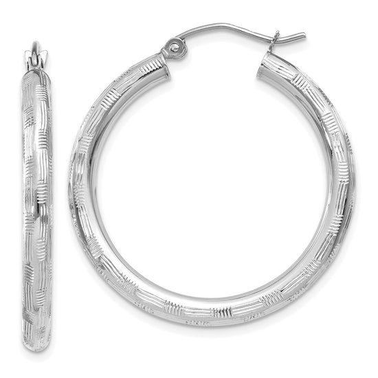 Gold Patterned Diamond-cut Hoop Earrings