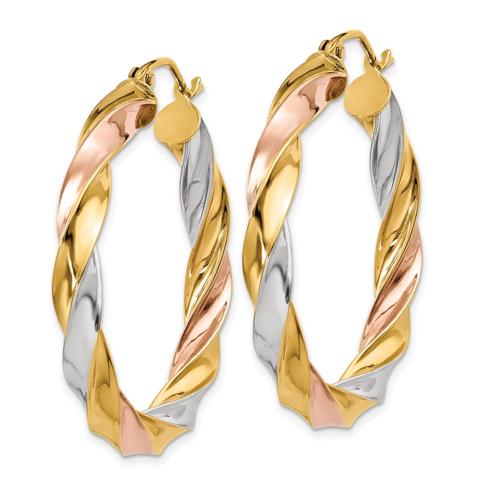 4mm Gold Tri-color Twisted Hoop Earrings