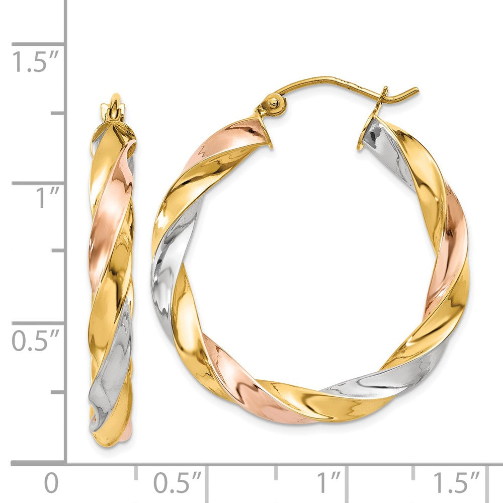 4mm Gold Tri-color Twisted Hoop Earrings