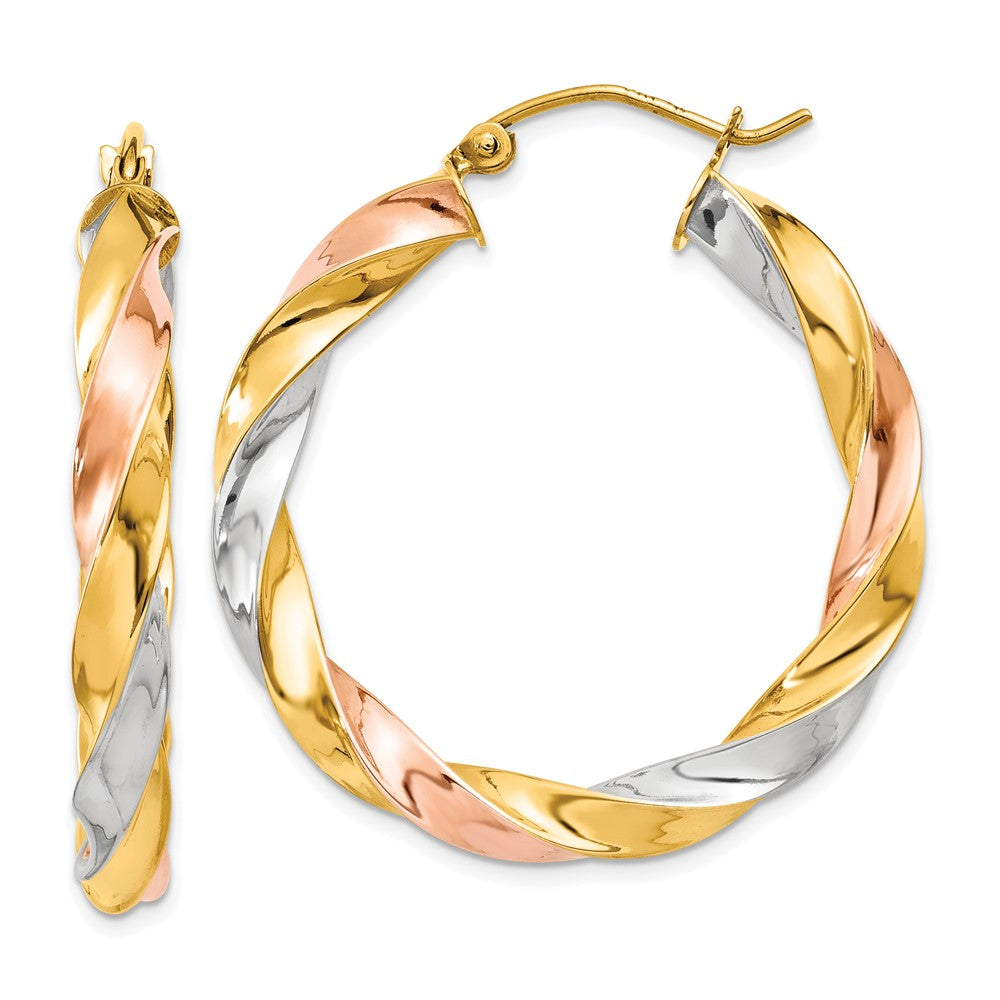 4mm Gold Tri-color Twisted Hoop Earrings