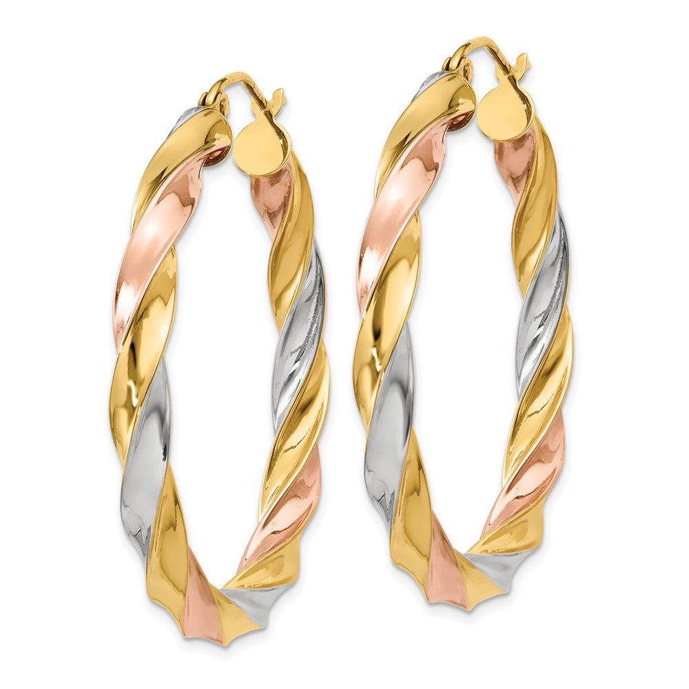 4mm Gold Tri-color Twisted Hoop Earrings