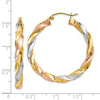 4mm Gold Tri-color Twisted Hoop Earrings