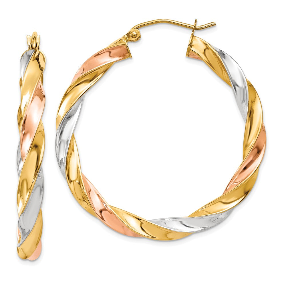 4mm Gold Tri-color Twisted Hoop Earrings