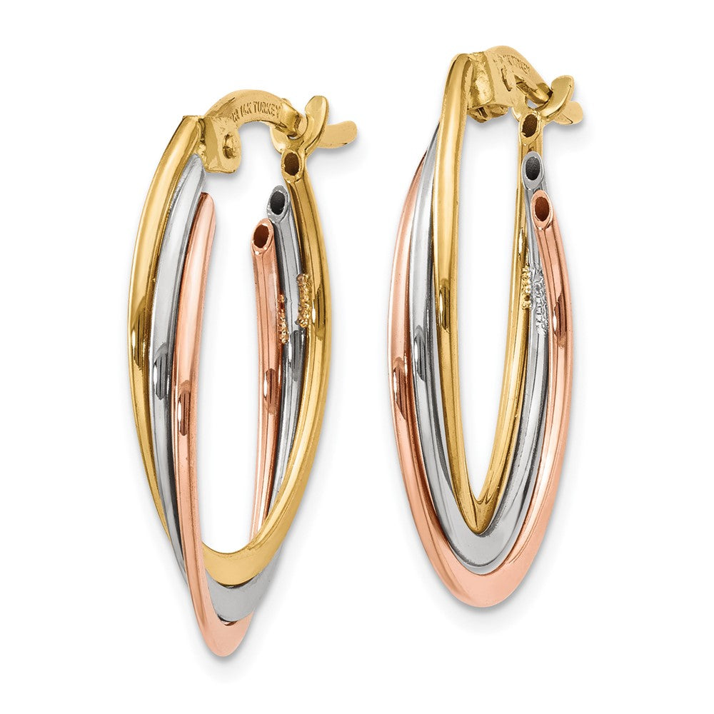 Gold Tri-color Twisted Oval Hoop Earrings
