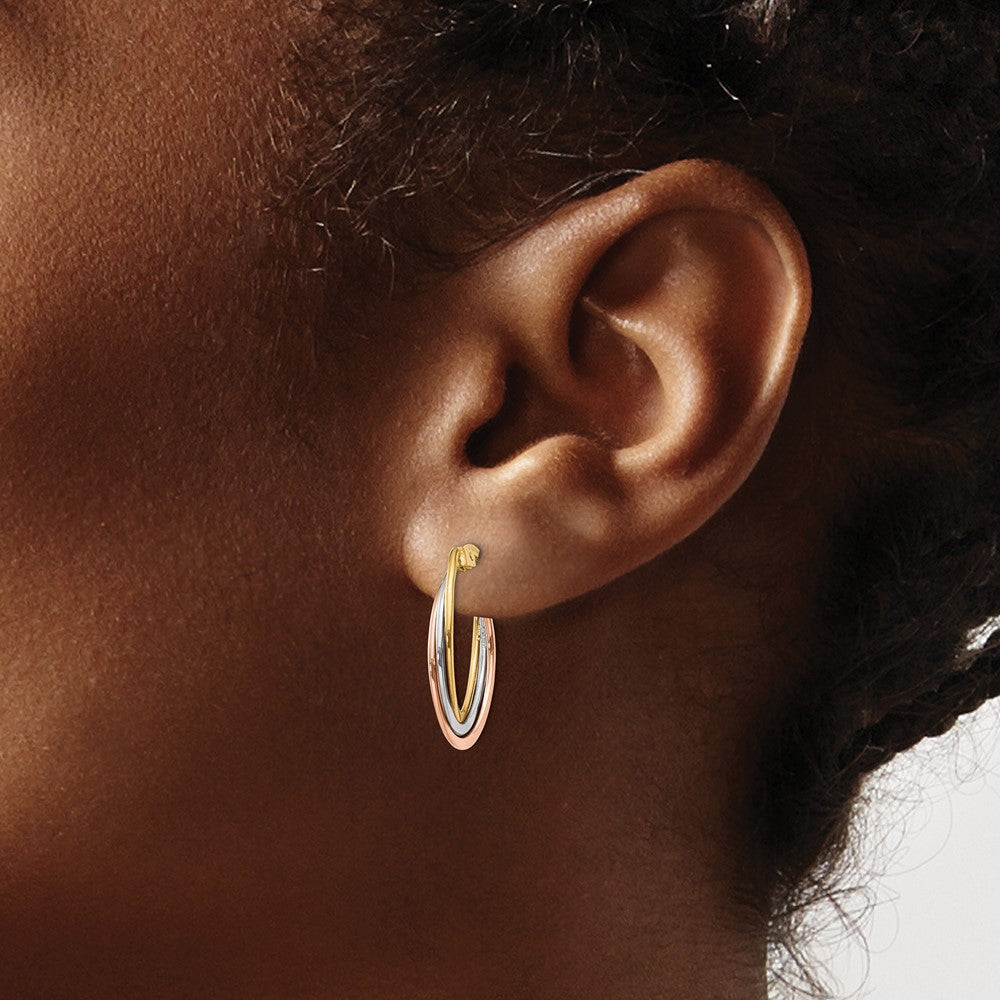 Gold Tri-color Twisted Oval Hoop Earrings