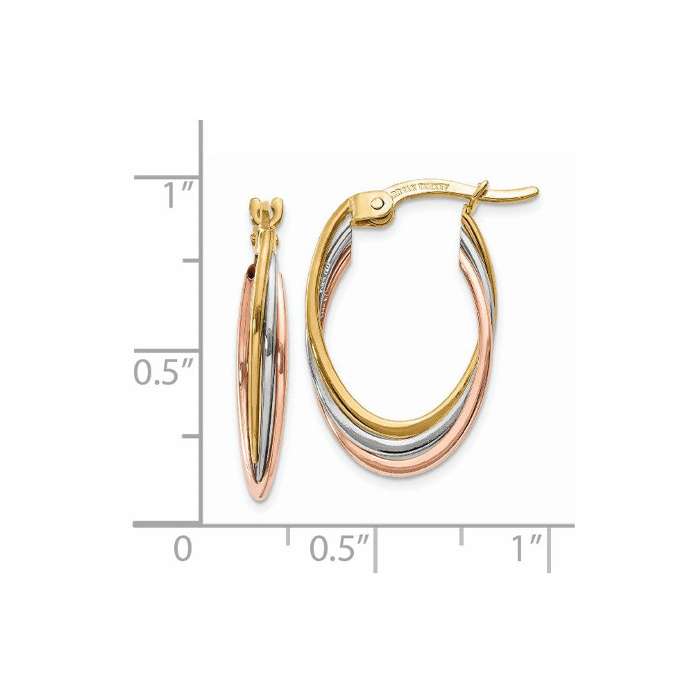 Gold Tri-color Twisted Oval Hoop Earrings