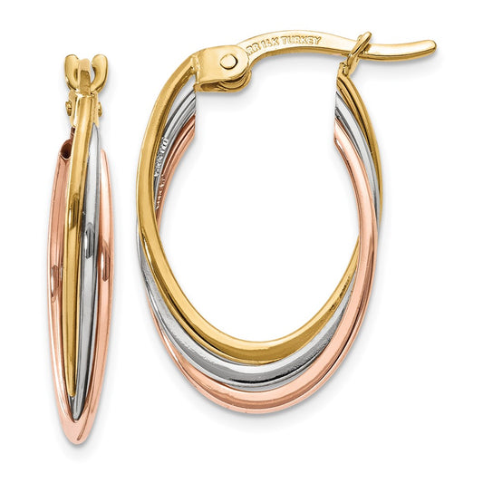 Gold Tri-color Twisted Oval Hoop Earrings