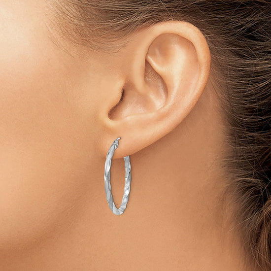 2.5mm Gold Satin Polished Twisted Tube Hoop Earrings