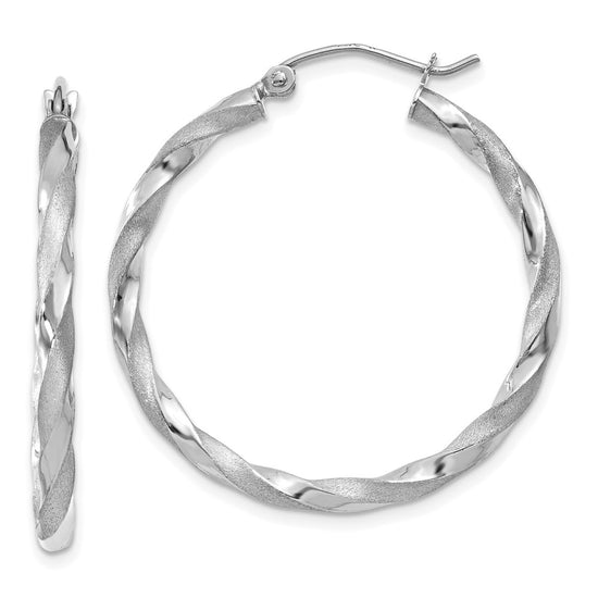 2.5mm Gold Satin Polished Twisted Tube Hoop Earrings