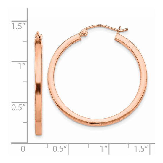 14k Rose Gold 2x30mm Polished Lightweight Square-Tube Hoop Earrings