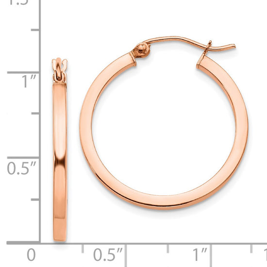 14k Rose Gold 2x25mm Polished Lightweight Square-Tube Hoop Earrings