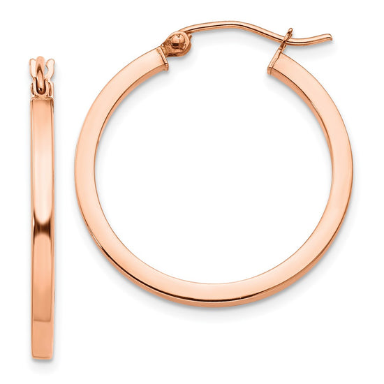 14k Rose Gold 2x25mm Polished Lightweight Square-Tube Hoop Earrings