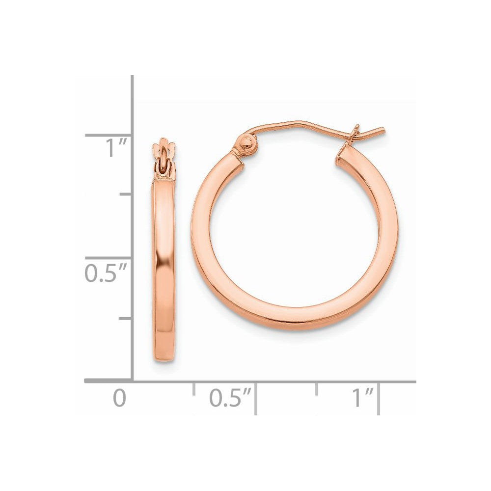 14k Rose Gold 2x20mm Polished Lightweight Square-Tube Hoop Earrings