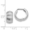 14K White Gold Textured and Polished Hinged Hoop Earrings