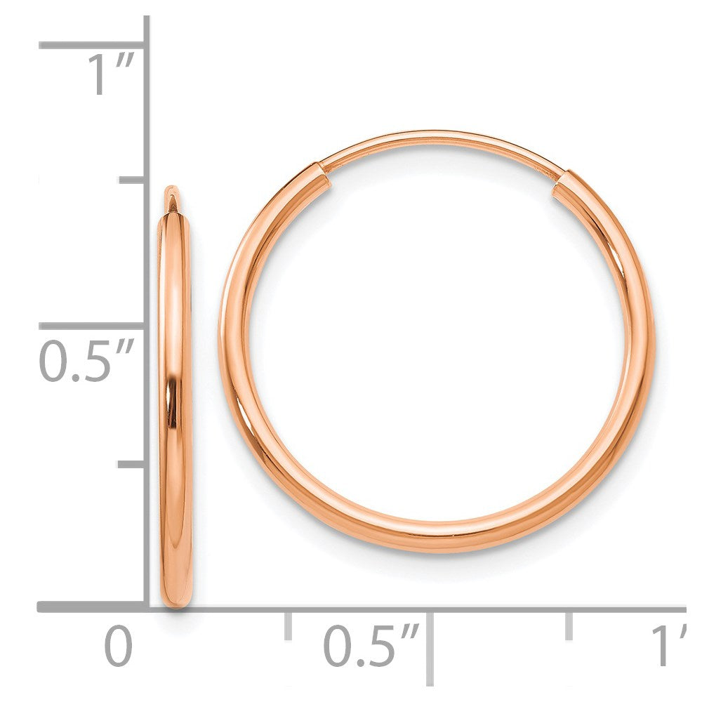14k Rose Gold 1.5x17mm Polished Endless Tube Hoop Earrings